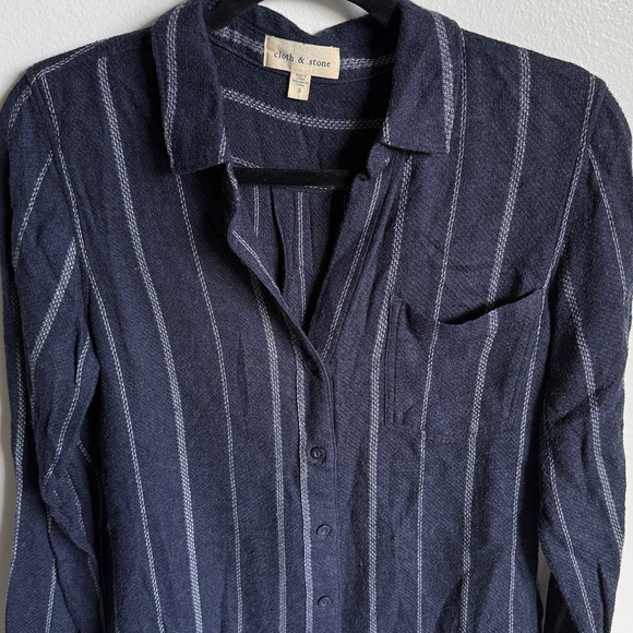 Anthropologie Cloth & Stone Tulane Navy and White Striped Button-down Shirt - Picture 3 of 9